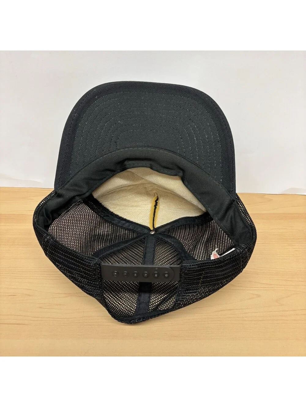 Vintage 80s AJD Trucker Hat Snapback Stauffer Mfg Co Red Hill PA Black Mesh L